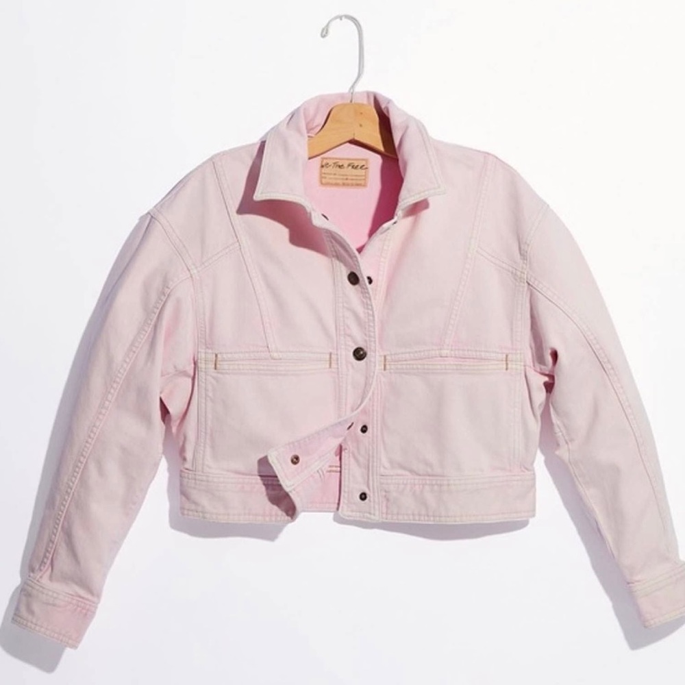 FREE PEOPLE — STAR CROSSED BOXY DENIM JACKET, LIGHT PINK SORBET, SIZE US XS - Picture 9 of 12